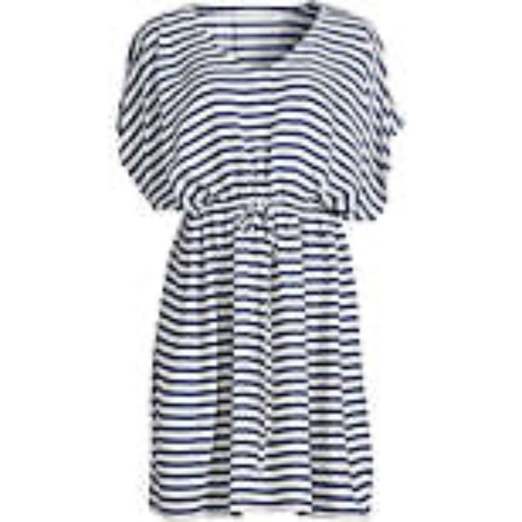 LANDS' END 100% Modal Navy and White Striped Drawstring Waist Cover-Up Size XL - Picture 2 of 9